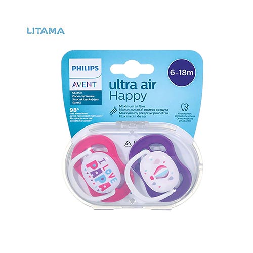 پستانک اونت Ultra Air Happy (6-18 ماه) AVENT – طرح آی لاو PAPA رنگ صورتی